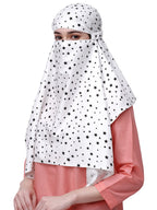 7 season's Cotton Scarf Cum Mask Universal Size Usable For Vehicle Driver For Sunlight UV Protection White Printed Design For Female (Short Black Star)