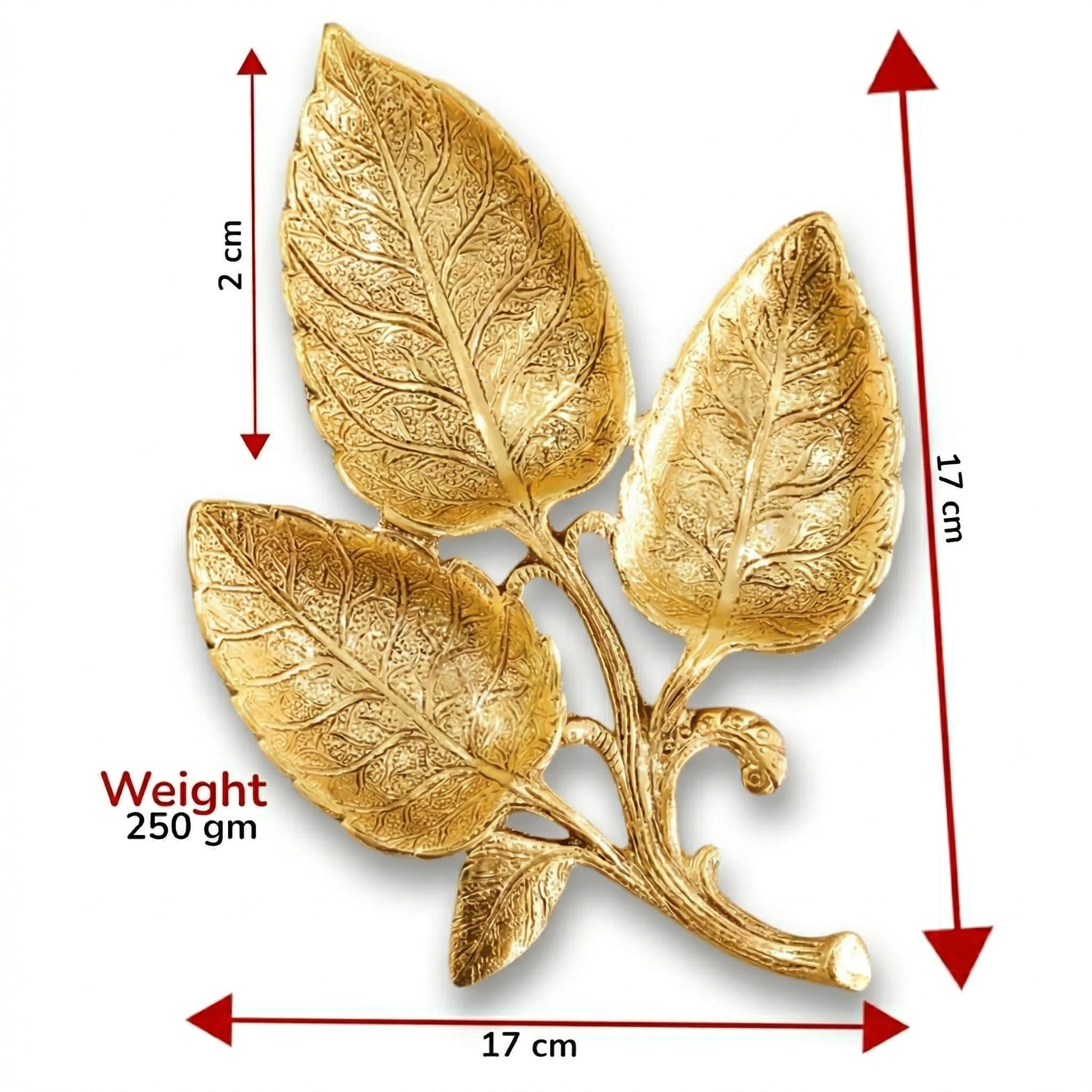 Kridaykraft Metal Gold Polish Leaf-Shaped 3-Section Dry Fruit Tray, 17x17 cm, 250 gm, Decorative Serving Platter