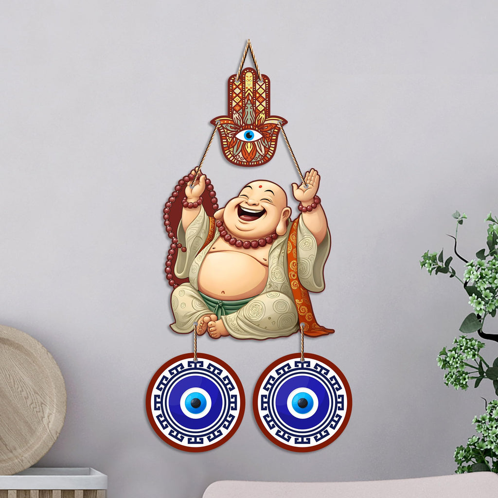 Artvibes Laughing Buddha Evil Eye Wall Hanging for Home Entrance Door | Living Room | Bedroom | Prosperity Wealth and Good Luck Decor | Positive Energy Nazar Battu Accent Gift Item (WH_85142N)