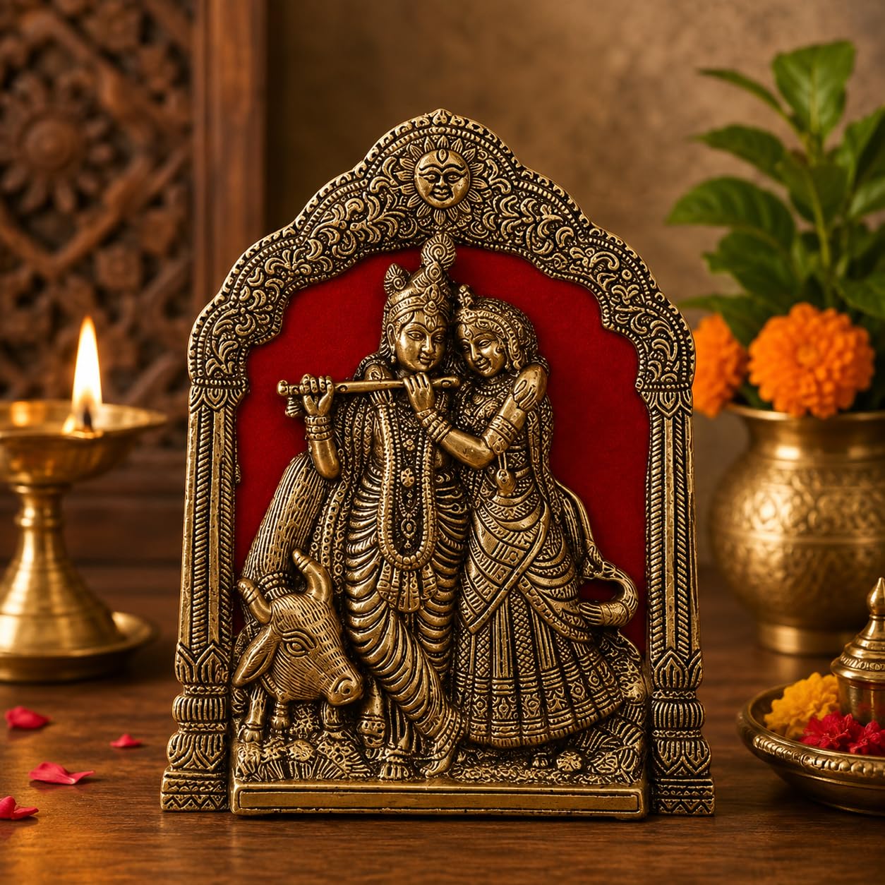 KridayKraft Radha Krishna with Cow on Thin Metal Frame with an antique finish so looks very beautiful and use for Table&Wall Hanging Decorative home&office,Gift Anniversaries,Birthday,New Year Gifts..