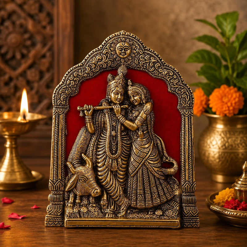 KridayKraft Radha Krishna with Cow on Thin Metal Frame with an antique finish so looks very beautiful and use for Table&Wall Hanging Decorative home&office,Gift Anniversaries,Birthday,New Year Gifts..