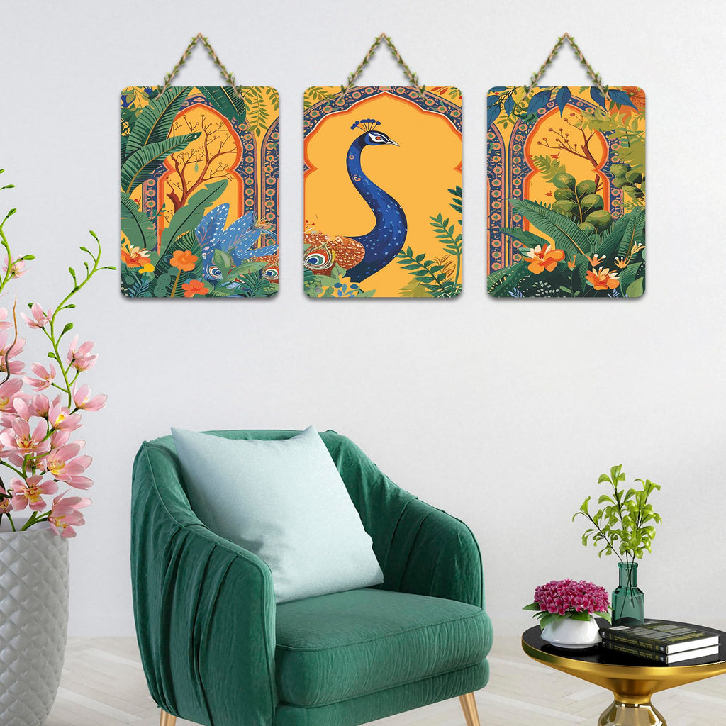 Artvibes Mughal Wall Art Decorative Wall Art MDF Wooden Wall Hanger for Living Room | Wall Sculpture | Signs & Plaques | Wall Accents | Graphic Artwork | Poster | Ideal Gifts (WH_96138N), Set of 3