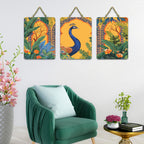 Artvibes Mughal Wall Art Decorative Wall Art MDF Wooden Wall Hanger for Living Room | Wall Sculpture | Signs & Plaques | Wall Accents | Graphic Artwork | Poster | Ideal Gifts (WH_96138N), Set of 3
