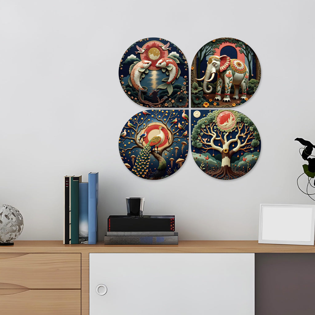 Artvibes Modern Art Wild Life Decorative MDF Wooden Wall Art for Home | Room Decoration | Handcrafted Art | Wall Sculpture | Wall Illustrations | Handcrafted Art | Gift Items (WH_8427N), Set of 4