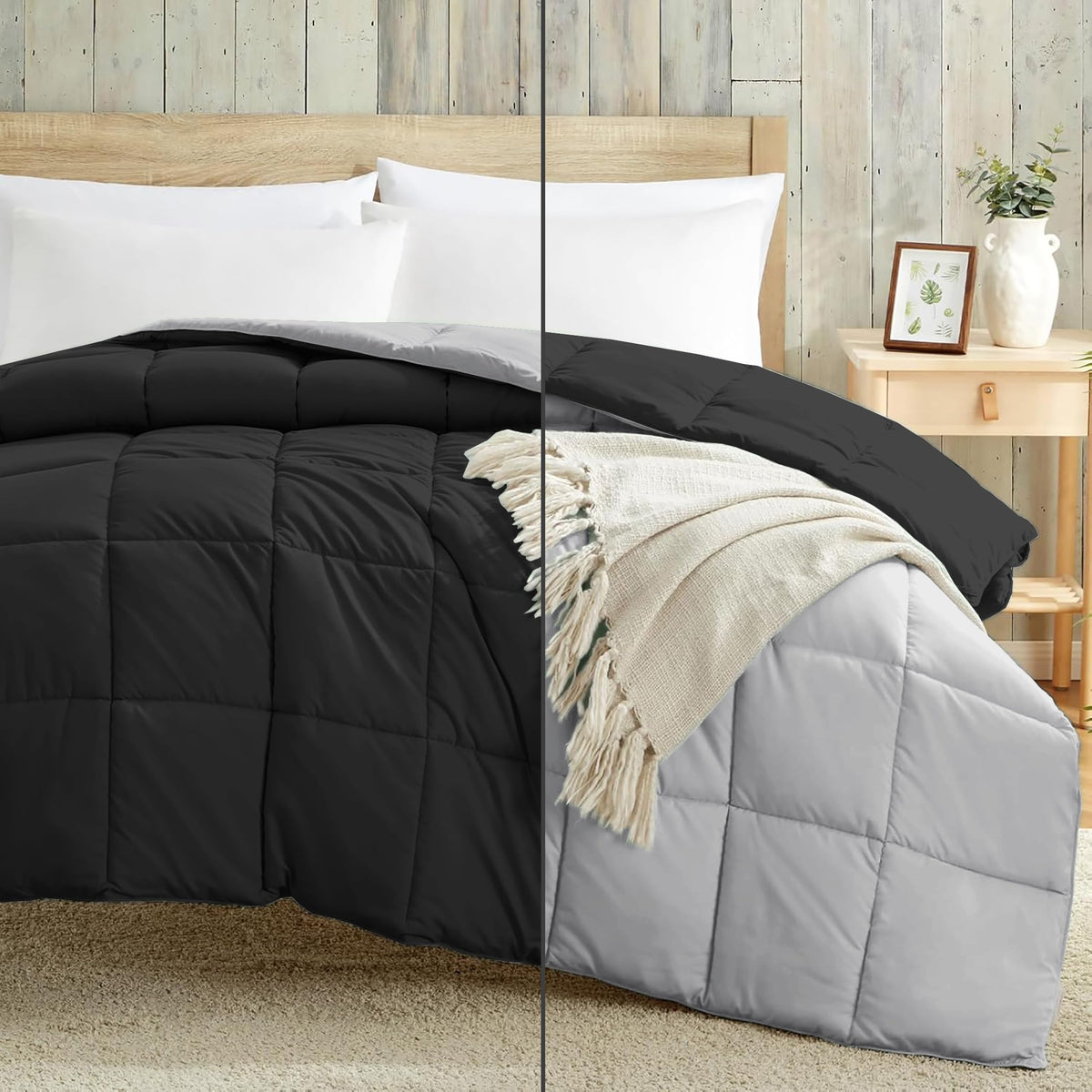 Luxury 100 GSM Summer Comforter Double Bed All Season AC Comforter/Blanket/Duvet Soft & Breathable Lightweight (90 X100 Inches) - Double Bed Comforter - Black/Silver Grey Color