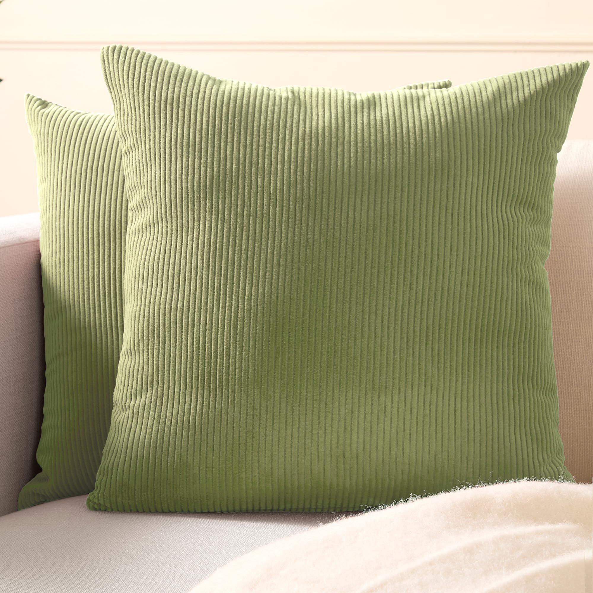 Encasa XO Corduroy Cushion Covers, No Inserts, Set of 2, Sage