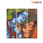 VIBECRAFTS Beautiful Radha Krishna 3 Pieces Canvas Wall Painting Fitted With Wooden Frame For Home | Office | Living Room | Gifts (PTVC3Pcs1_9549)