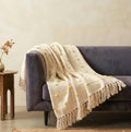 SAJAVAT HOME Hand Crafted Cotton Sofa Throw Blanket | Baby Pink & Beige All-Season Throw for Sofa, Couch & Bed | Soft Lightweight Knitted Design with Tassels | 80×52 Inches (204×132 cm) Kafalo