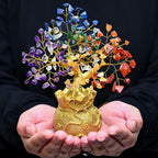 Crocon 7 Chakra Crystal Bonsai Tree with Golden Money Bag Base – Healing Gemstone Tree for Wealth, Prosperity & Positive Energy – Feng Shui Good Luck Home Decor & Rakhi Gift (7x3 Inch)