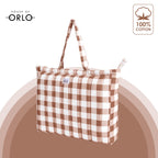 HOUSE OF ORLO: Pinteresty QUILTED 100% Cotton Checked Tote Bags with Zipper for Women - For College, Travel, Work and Daily Use -Large, Mocha Mousse
