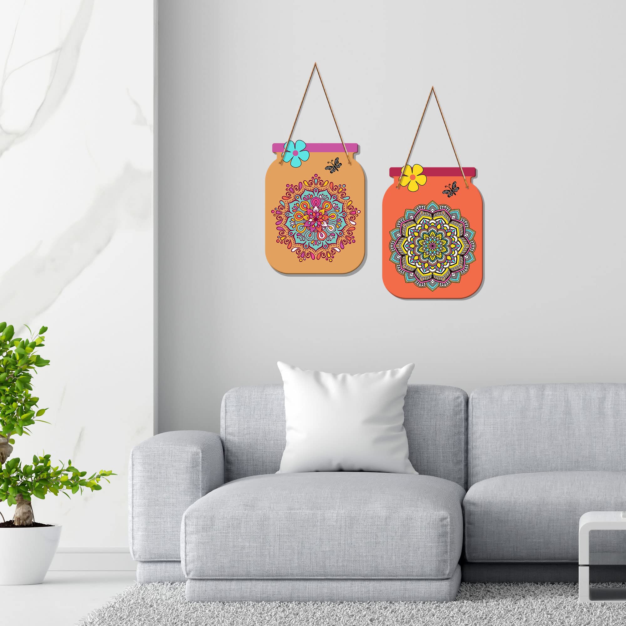 Artvibes Mandala Pattern Decorative MDF Wooden Wall Art for Home | Living Room | Office | Cafe | Painting Wall Decor | Wall Art Print | Handcrafted Art | Unique Gift Items (WH_6808N), Set of 2