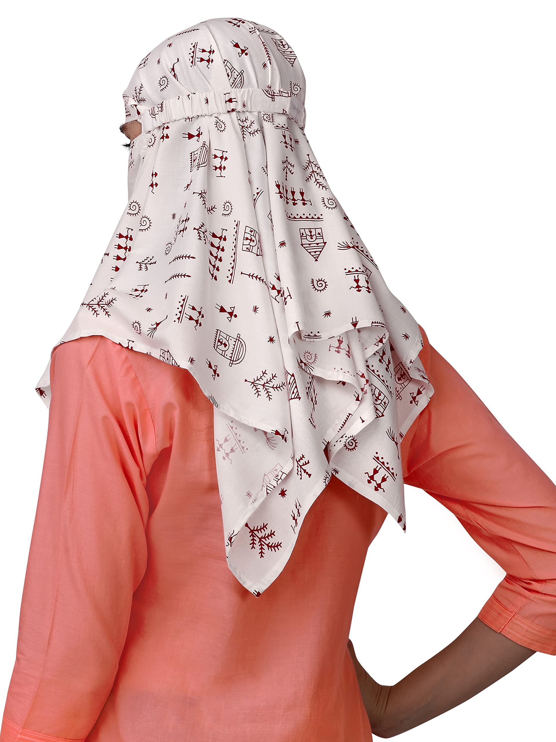 7 season's Cotton Scarf Cum Mask Scarves Usable For Vehicle Driver|Multi Colour Printed Design|Universal Size|For Girl & Female|Breathable Sun Protection Light Weight (White-S Red Dhingli)