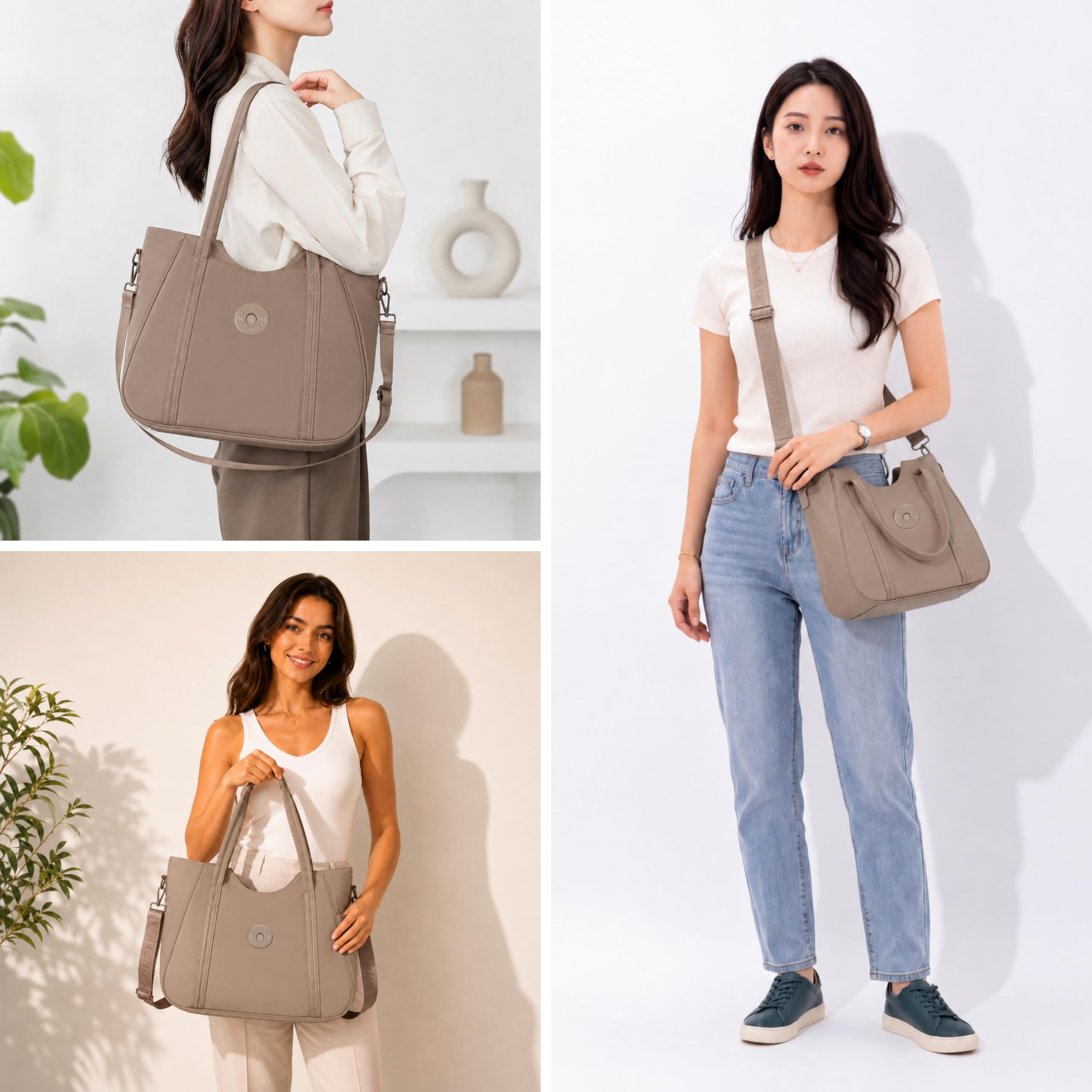 12o12 Women's Large Tote Bag for Office, Travel, Shopping, Daily Use | Shoulder Handbag, Gift for Girls, Stylish Ladies Purse | Fits Upto 15.6 Laptop, A4 Files etc. (Taupe)