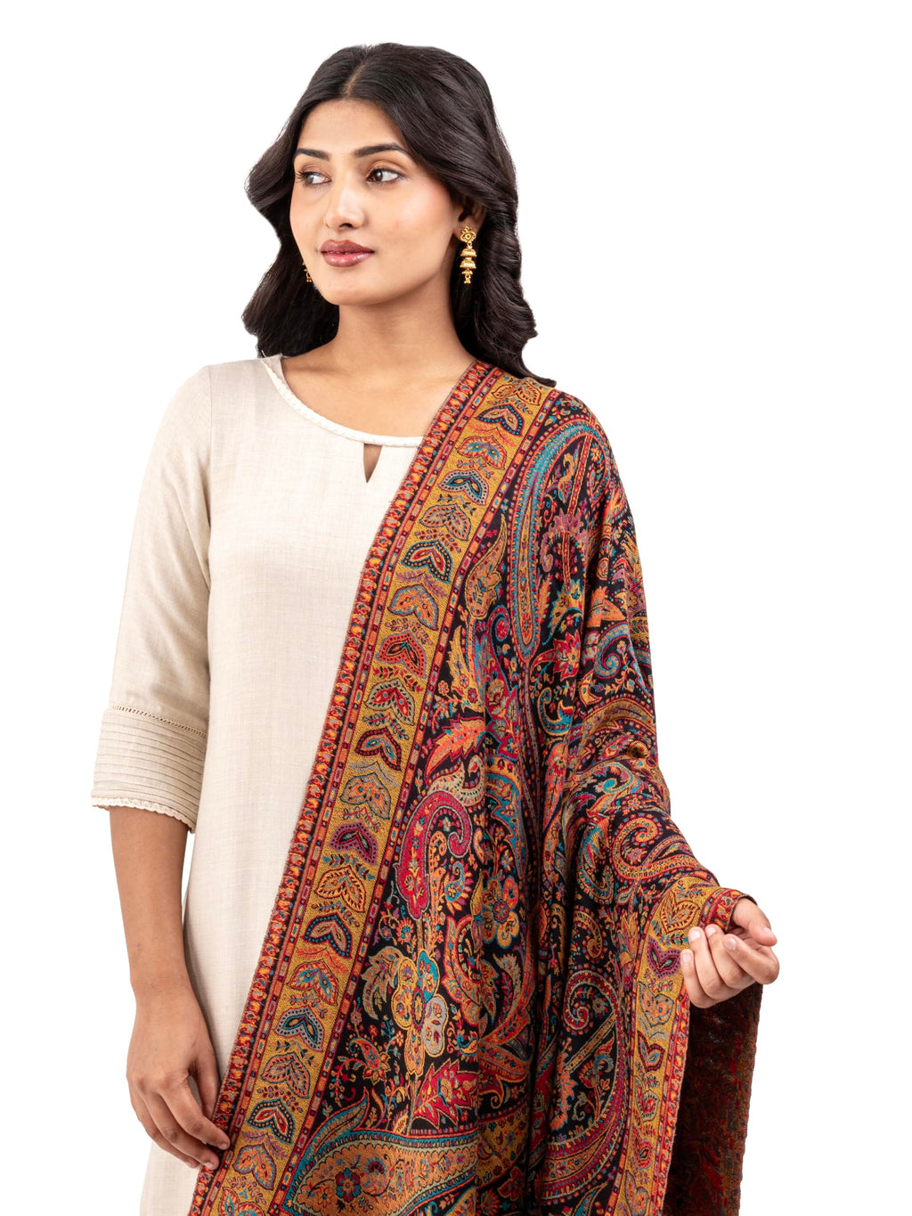 Naureen Women Ultra Soft Fine Wool Kani Shawl with Paisley Artwork, Warm and Soft, 40x80 inch