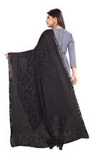 AKSHAR LLC Miss India Women's Chiffon Dupatta with Karachi Embroidery Work_027 (black)