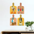 Artvibes Indian Folk Music & Dance Pichwai Art Wooden Art Decoration Item for Living Room | Office | Cafe | Graphic Artwork | Wall Art Print | Sceneries | Unique Gift Items (WH_5622N), Set of 4