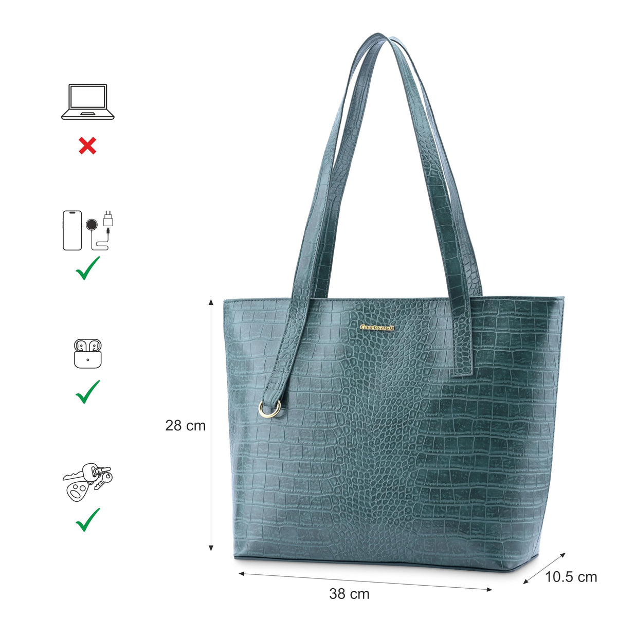 Fastrack Croco Charm Tote Bag | Faux-Leather Women's Handbags | Tote for Casual Carry