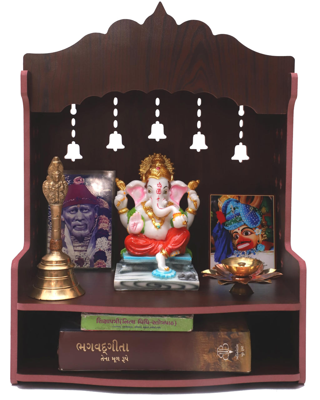DIVOKAH® Beautiful MDF Wooden Temple/Home Temple/Pooja Mandir (8 MM Plywood Thickness) (BR Bell)