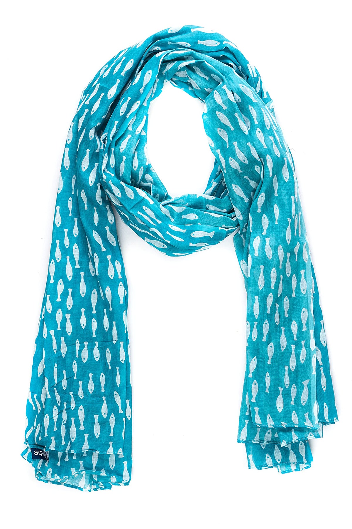 AQVA Printed Cotton Scarf for Women Stylish (Fishy Aqua) | Head and Face Cover Scarf for Girls with 100% Cotton | Soft & Lightweight Scarves/Stoles for all Weather (72 x 43 in)