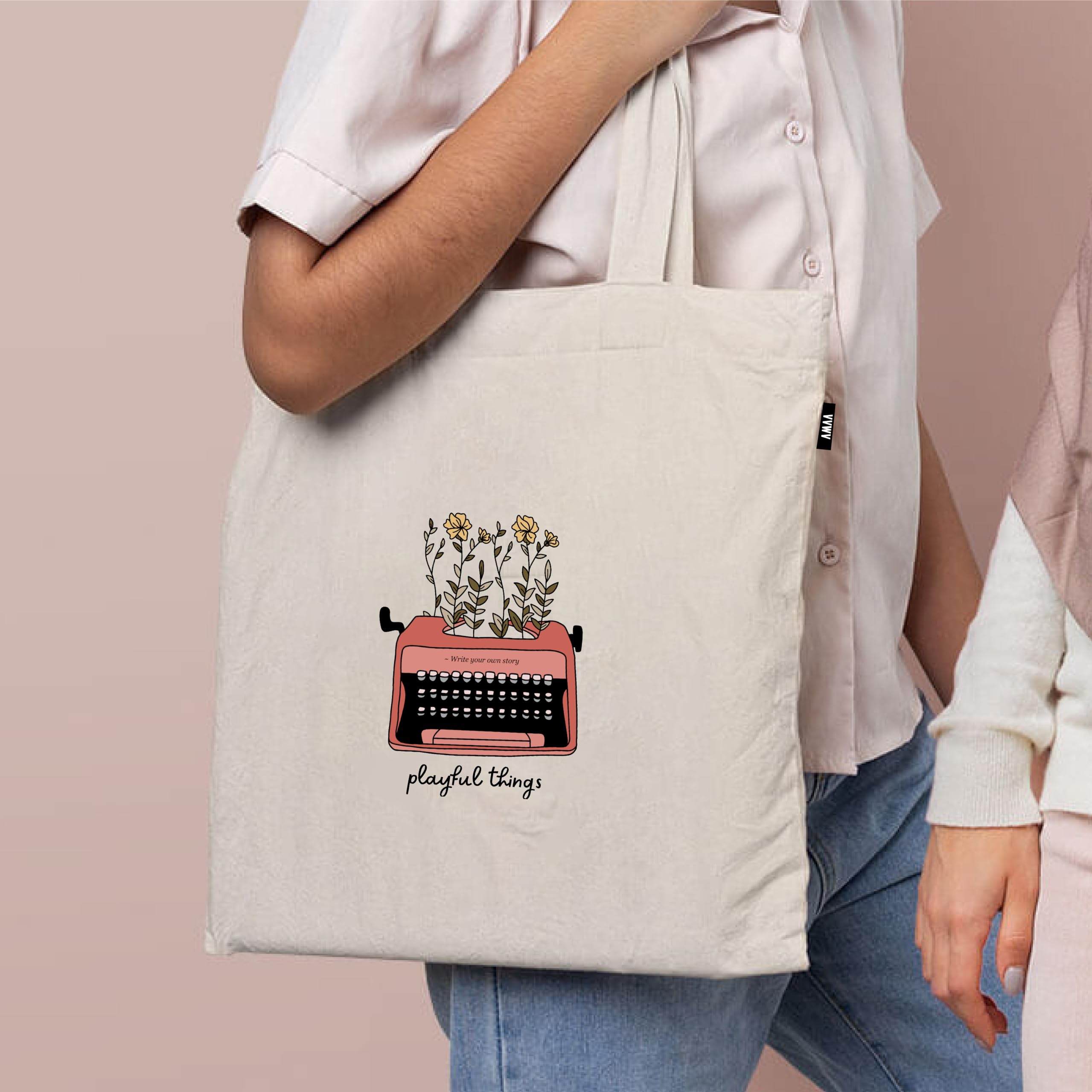 VVWV Playful Things Printed Reusable Tote Bags | 100% Organic Cotton Shopping/Grocery Bag | Multi-Purpose Bag | Sturdy Canvas Bag with 15kgs Capacity (13 x 15.7 Inch)