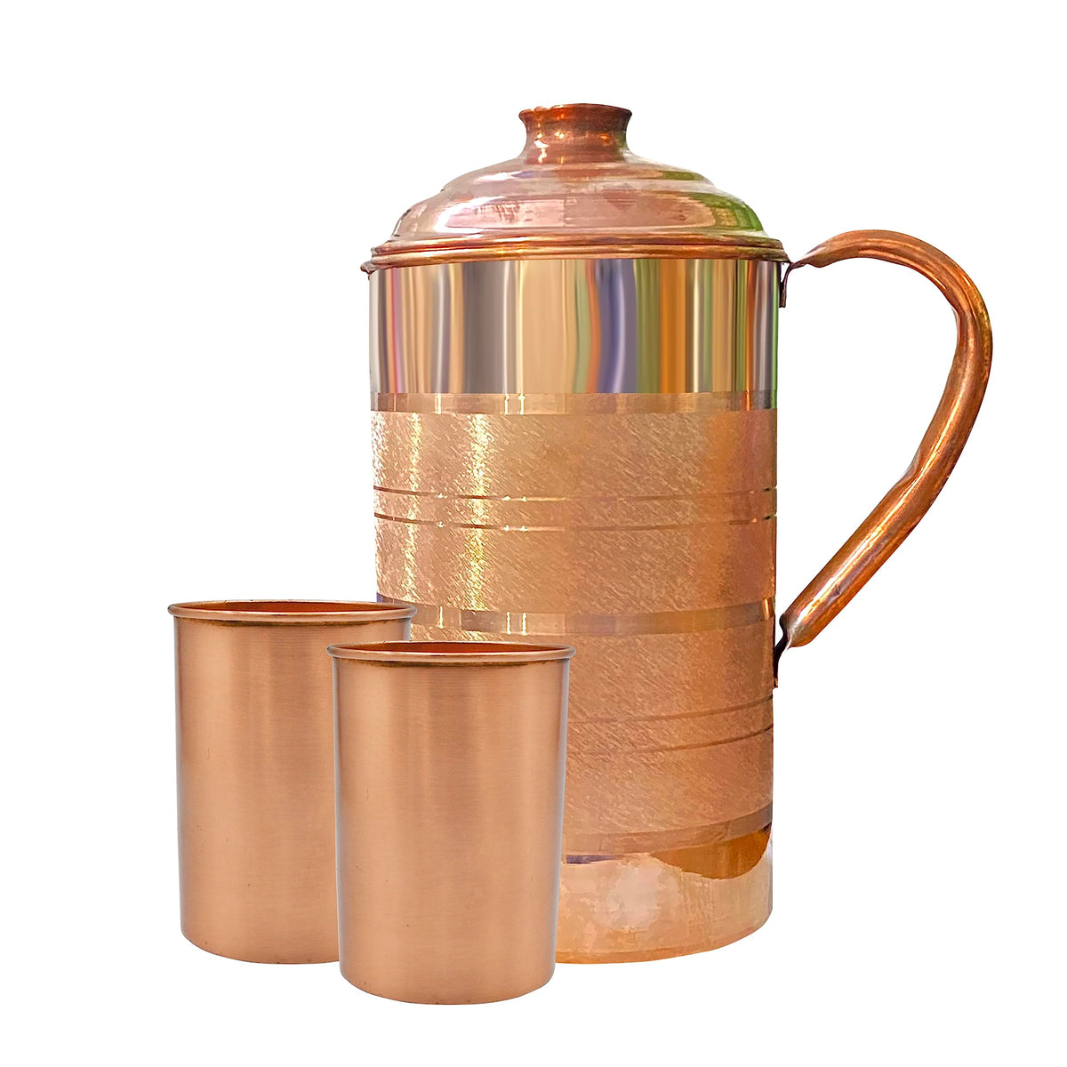 Adoko Pure Copper Water Jug 1.5 Litre with 2 Copper Glasses (300ml Each) | Ayurvedic Copper Pitcher Set for Drinking & Storage for Health & Wellness