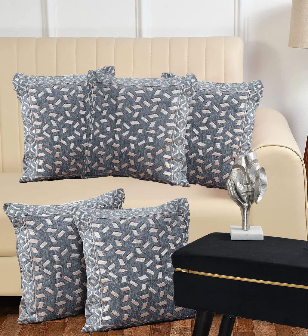 DECOMIZER Jacquard Geomteric Cushion Covers 24 Inch X 24 Inch Set Of 5 Ethnic Motifs 240 TC Cushion Covers,Design- Bricks,Color- Grey