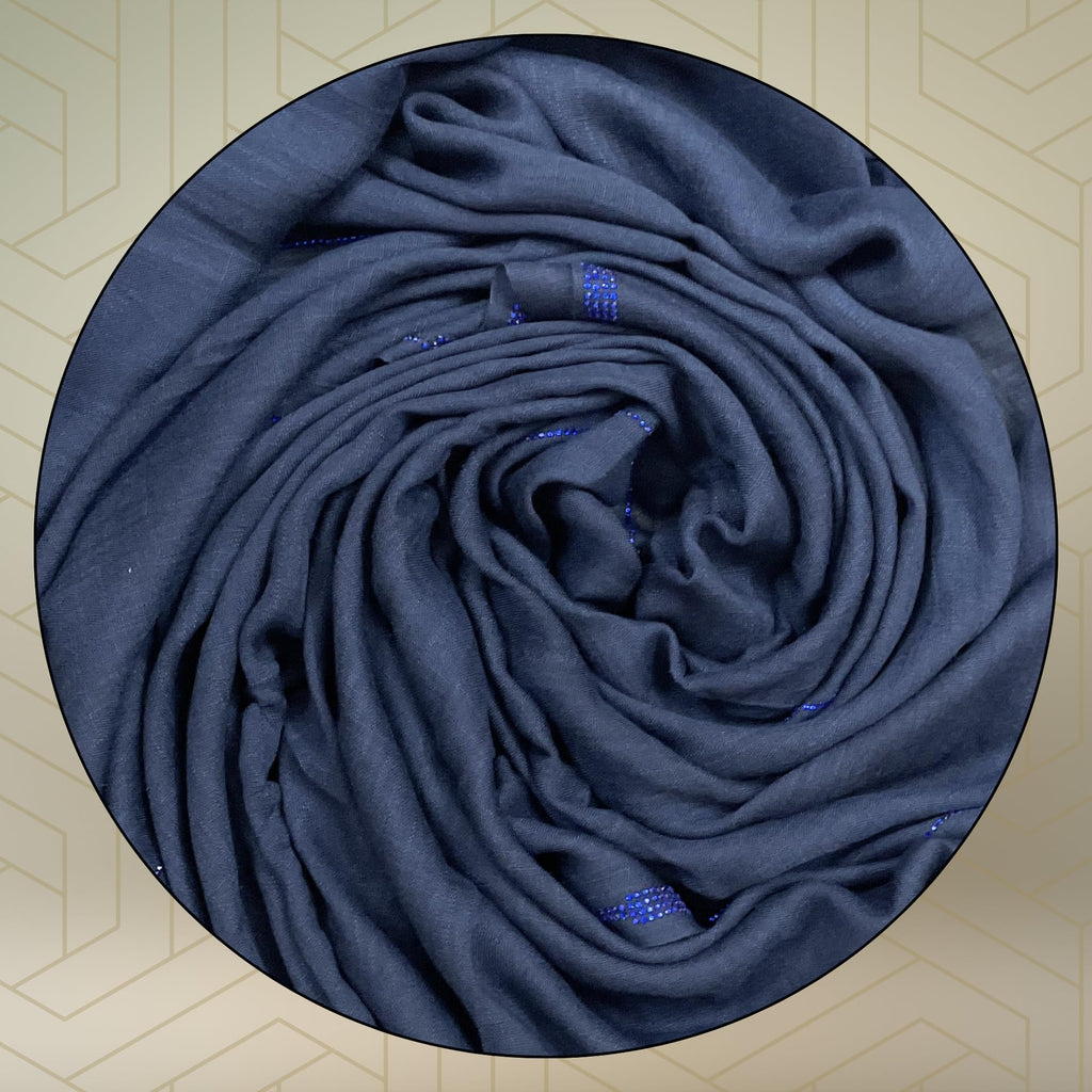 FAHABO Scarf Woman Voile Cotton Scarves with Rhinestone Embellishments | Hijab Scarf | Headscarf | Neck Scarf | Stoles | Wraps Size 71 L x 32 W (Deep Ocean Blue)