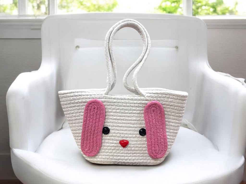 DYARCHY Handmade Cotton Rope Tote Bag | Eco-Friendly Multipurpose Handbag for Women | Casual Shoulder Bag for Shopping, Picnic, Travel & Everyday Use (PINK KITTY)