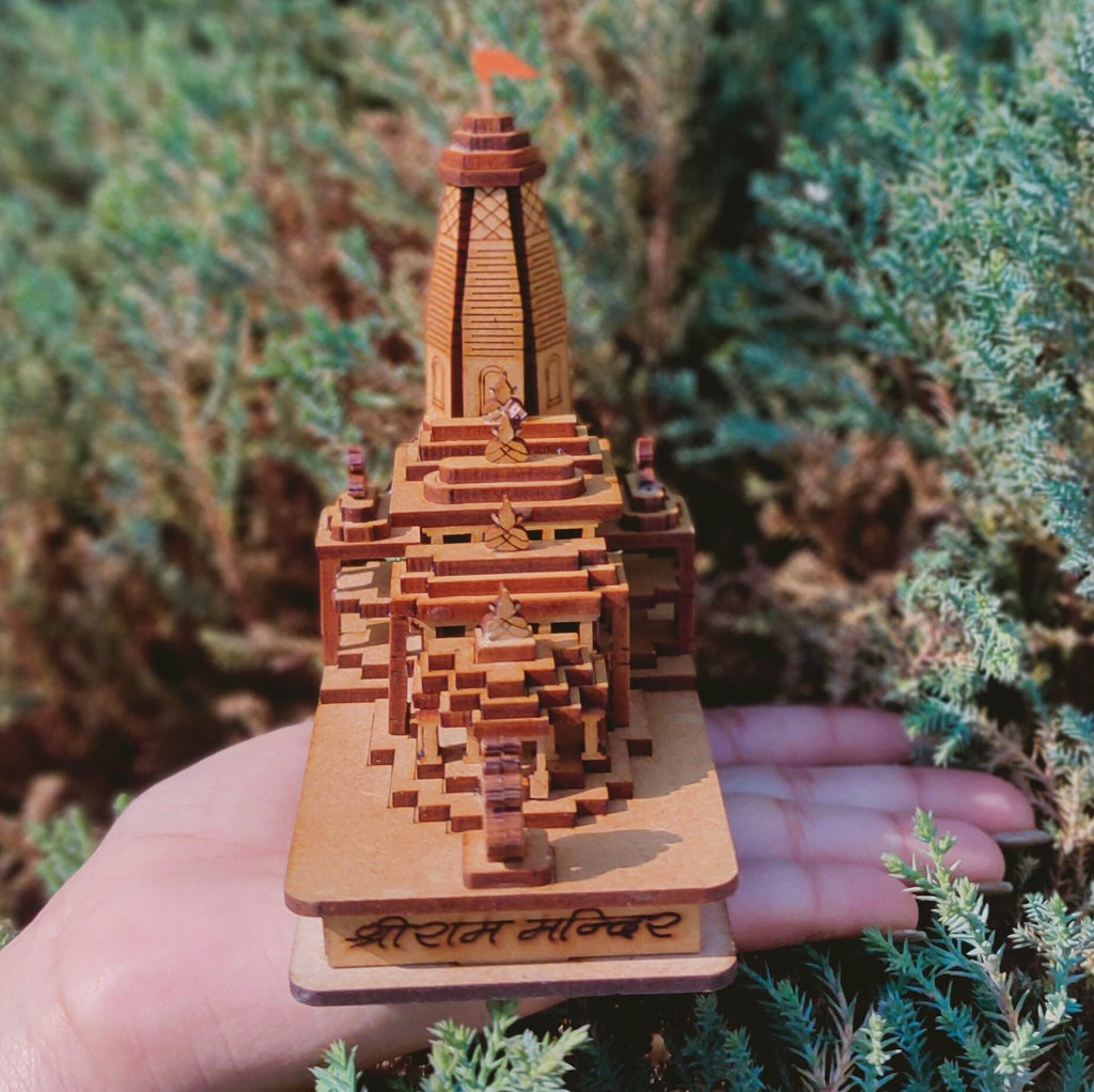 A & S Ventures Shri Ram Mandir Ayodhya Mandir for Home (Small) - Ideal for Home Decor, Temple and Best Gift, Brown