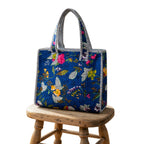 THREADORA LIVING Handmade Quilted Small Tote Bag With Zipper – 100% Cotton Floral Print Lunch Bag| Reusable Eco-Friendly Tote for Office, Travel, Shopping, Picnic & Gifting Handbag