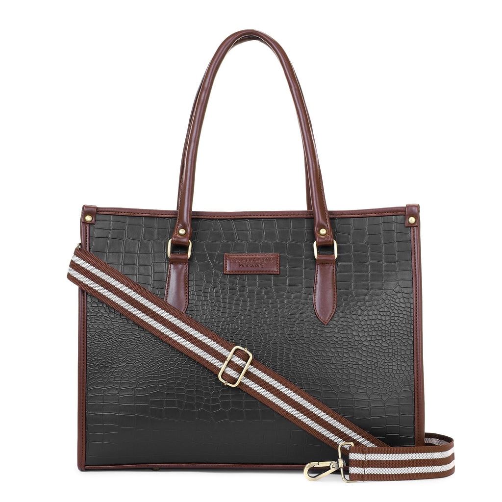 Pramadda Pure Luxury Bianca Laptop Tote bag for women office use | Large Handbags for woman | Stylish Tote bags for college | Bags for women latest. (Bold Black)