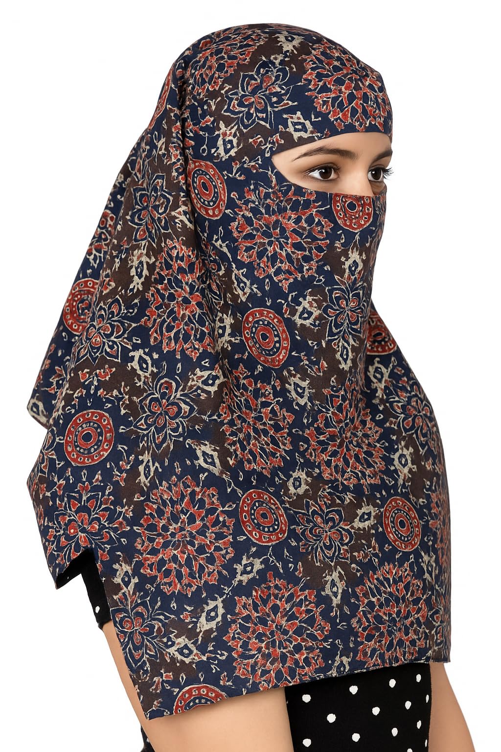 DEEPNYRA - LIVING STYLE Female Cotton Scarf Face Full Covering With Mask Head Hair Wrap Sun Protection For Women Printed Square All Season Wear (BLUECARRY)