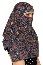 DEEPNYRA - LIVING STYLE Female Cotton Scarf Face Full Covering With Mask Head Hair Wrap Sun Protection For Women Printed Square All Season Wear (BLUECARRY)