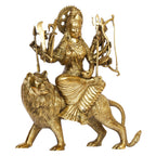 Artavrko Brass Durga Maa/Sherawali MATA Devi/Goddess Sitting on Lion Ten Arms Statue Idol for Home Décor Puja Temple Mandir Showpiece Gifts 11.5 Inch