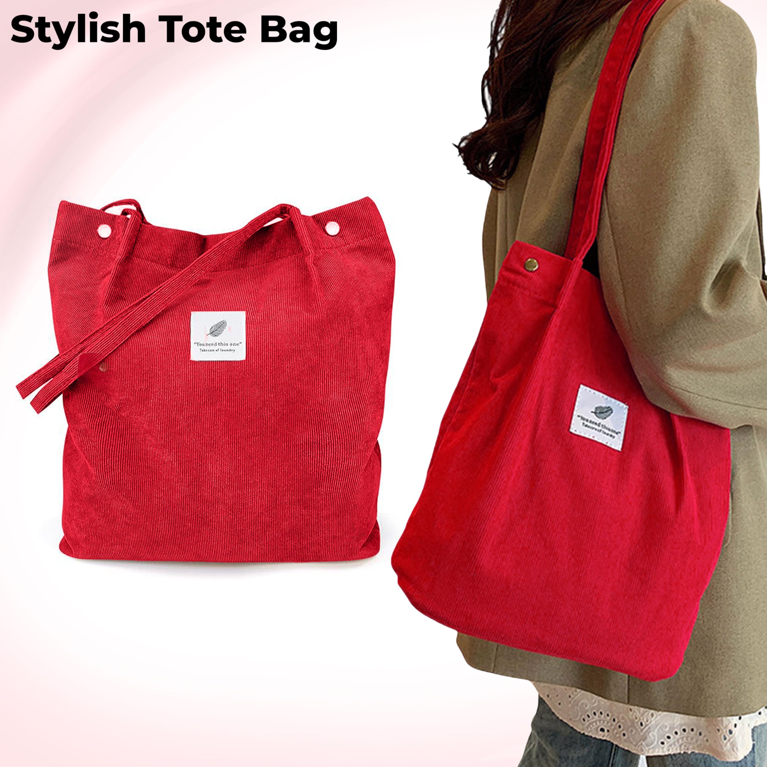 Kraptick Tote Bags – Stylish Shoulder Tote Bag for Everyday Use For Women Compact Reusable Perfect as a Grocery Tote Bag, Shopping Bags for Grocery (Red)