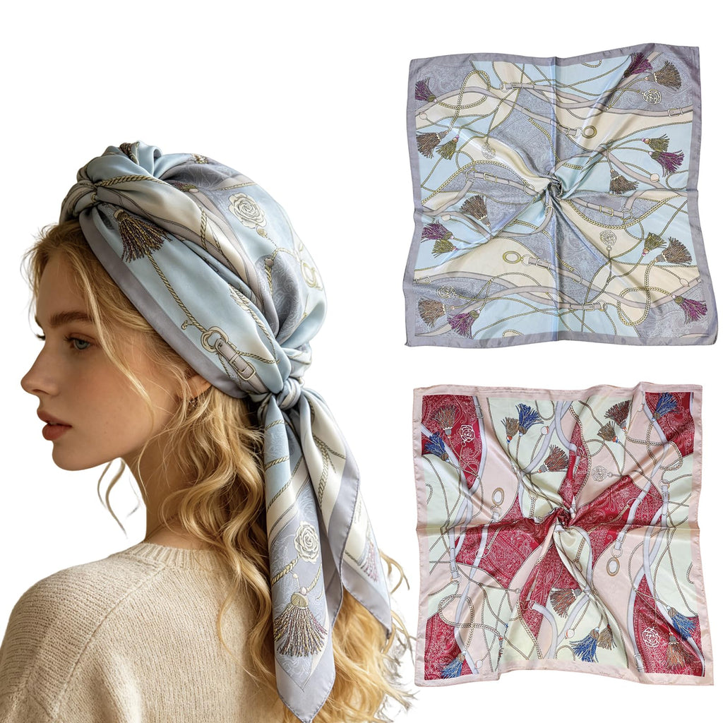SRKSPYFD Bandanas for Women Stylish Scarf Set, 2PCS Head and Neck Scarves for Daily Wear and Travel Accessories, Hair Scarves with Satin Finish for Handbag Decor