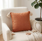 Furnistitchs Solid Boho Cushion Cover 16x16 Inches, Premium Natural Slub Fabric Throw Pillow Case with Tassels for Sofa, Couch, Living Room & Bedroom 40x40 cms, 5 pc - Terracotta