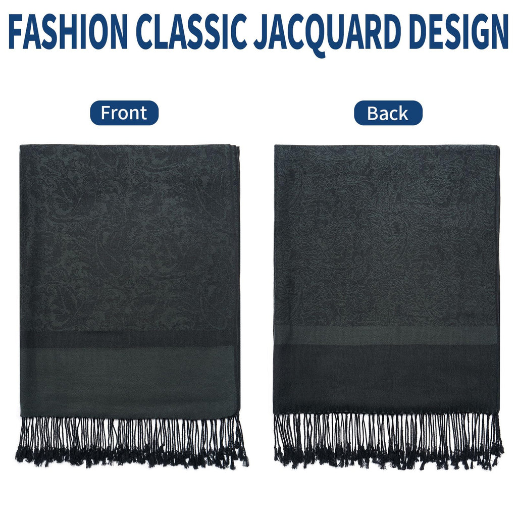 QIUTIMIY Paisley Pashmina Shawl Wrap Women Reversible Vintage Jacquard Pashmina Rave Scarf with Fringe for Evening, Wedding, Flower3-black, 180*70CM