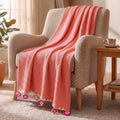HOKIPO Peach All Season Cotton Sofa Throw 50x60 Inches, Soft Decorative Living Room Sofa Throw Blanket with Handmade Crochet Flower Tassels, 'Floral Fringe' Series (IN-1135-PCH) Kafalo