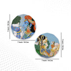 Artvibes Radha Krishna Round Shape MDF Wooden Wall Decor Items | Spiritual Decor Items | Wall Sculpture | Signs & Plaques | Artwork| Stylish Modern Decor Item | Gift Items (WH_8816N), Set of 2