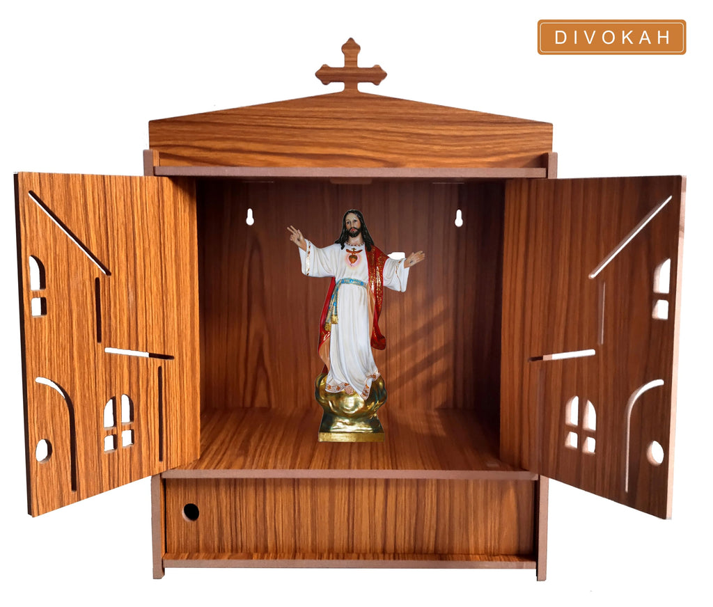 DIVOKAH Beautiful Wooden Christian Temple for Home/Christian Altar (8 Mm Plywood Thickness) (2DOR WDN Altar)