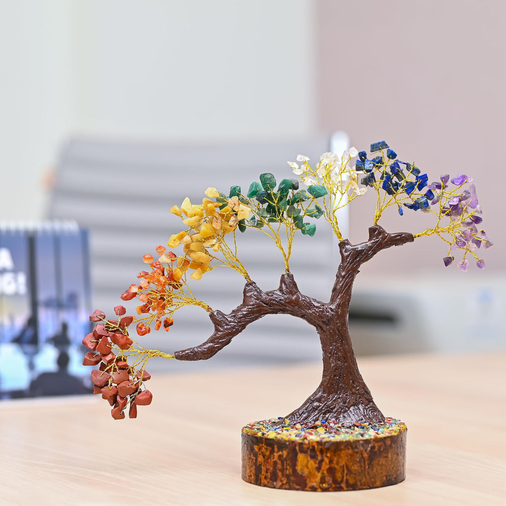 Hindcraft Seven Chakra Tree of Life - Feng Shui Crystal Bonsai with Healing Stones for Home Decor & Positive Energy – Spiritual Gift for Women & Family - Energy Boosting & Luck (8 Inches)