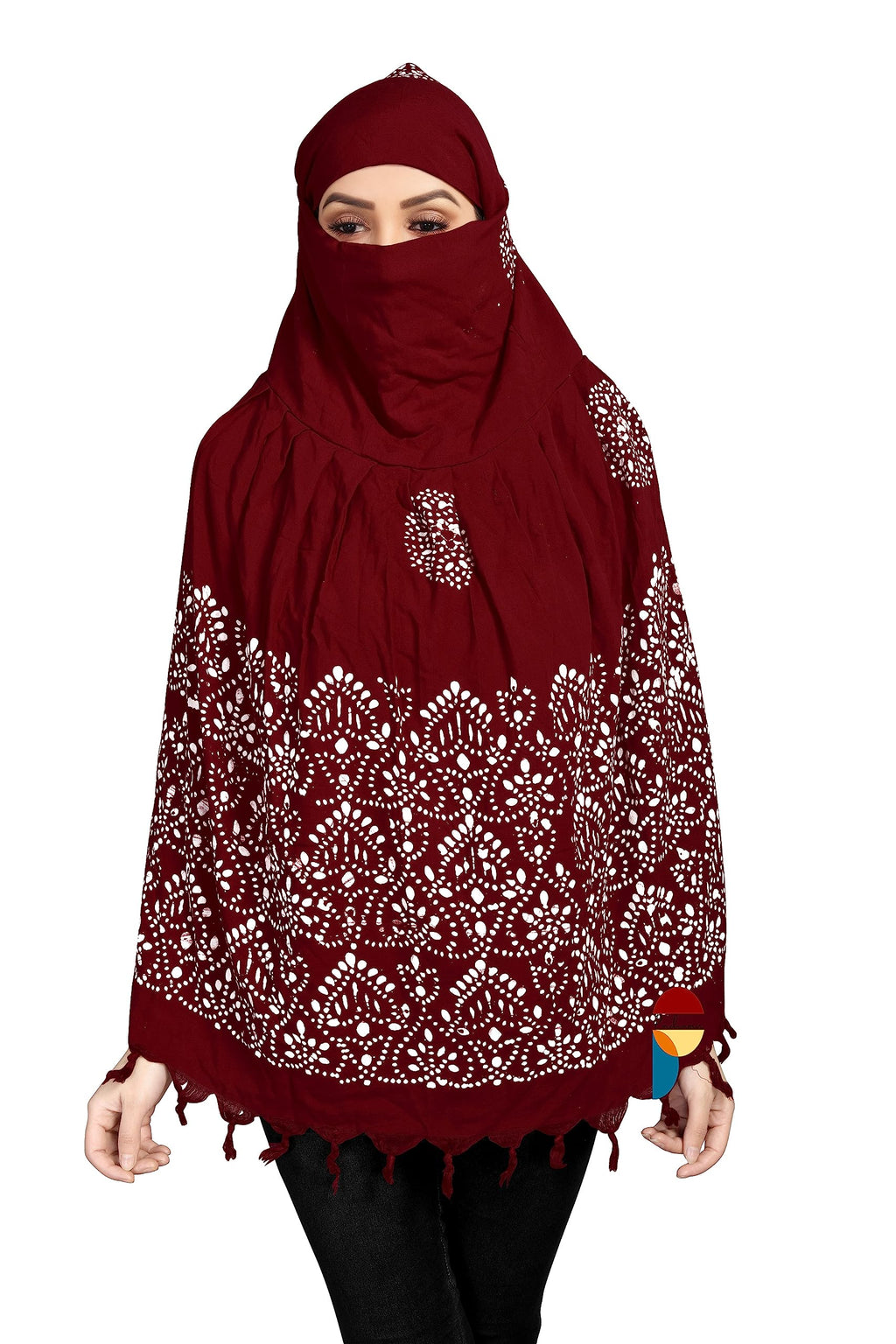 PRACHARAN Women Cotton Stylish Hand Printed Scarf, Anti Pollution Full Face Scarf With UV Sun Rays Protection Scraf For Women, Dust Scraf (Maroon Batik) For Female