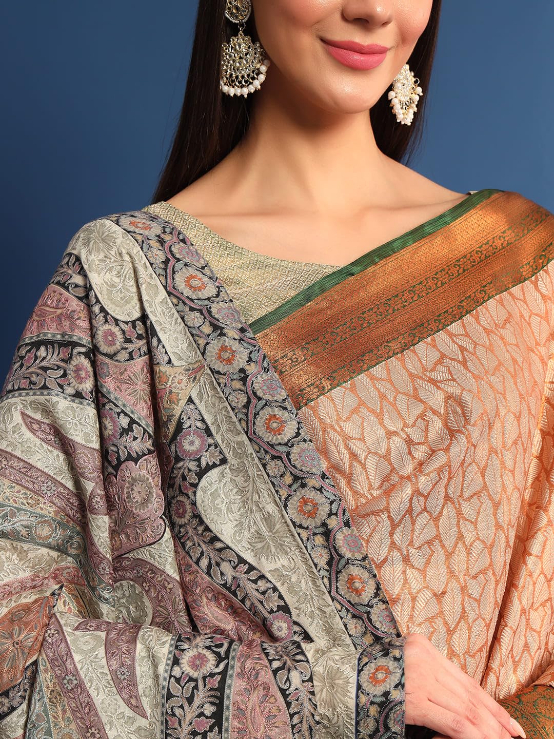 Pashmoda Women Safa Fine Wool Fabric Pashmina Kalamkari Embroidered Shawl, Stole and Wrap, Sustainable and Natural Fabric, Heritage Kashmiri Pashmina(Size 45x90)