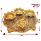 KridayKraft Metal Pooja Thali with Diya for Pooja Home/Temple/Mandir,Decorative Showpiece Pooja Thali Set for Diwali Poojan Wedding Gift Article