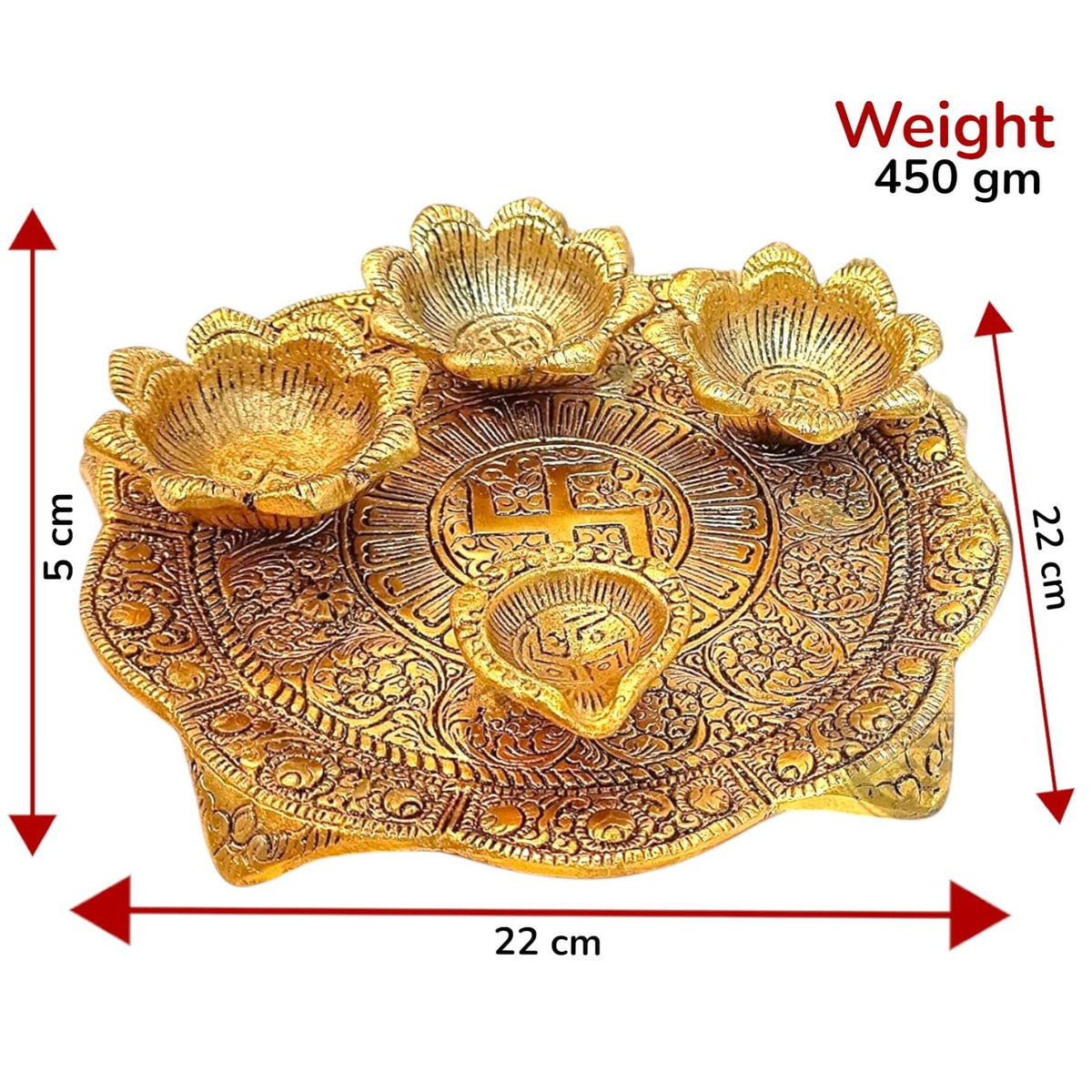 KridayKraft Metal Pooja Thali with Diya for Pooja Home/Temple/Mandir,Decorative Showpiece Pooja Thali Set for Diwali Poojan Wedding Gift Article