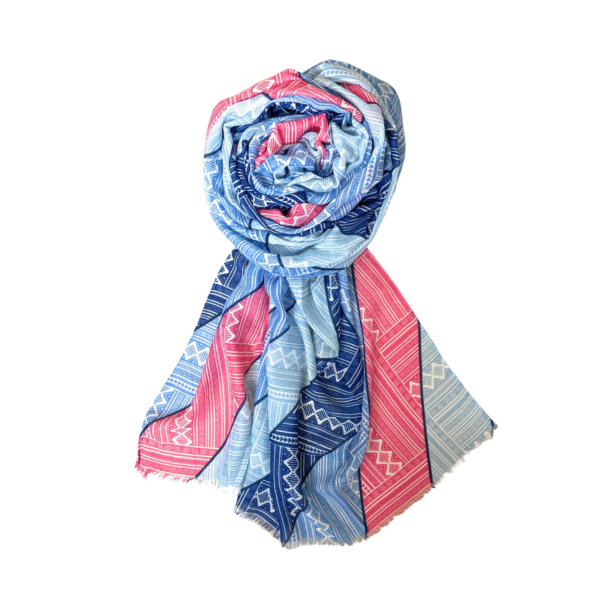FAHABO Digital Print Mal Mal Cotton Scarf for Women – Soft, Lightweight Hijab, Head & Neck Wrap | Stylish Fashion Scarf (Space Blue, Azure Blue, Punch Pink)