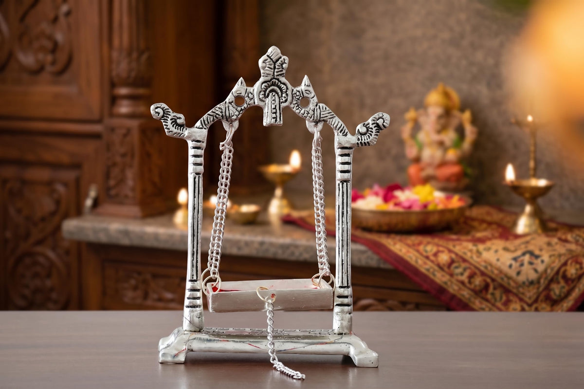 KridayKraft Aluminium Pipe Palna Silver/Laddu Gopal Jhula for Home Decor, Pooja, and Janmashtami.
