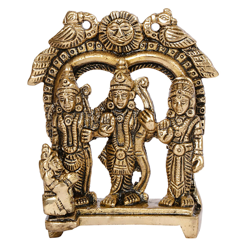 ARTVARKO Brass Ram Darbar Statue Shree Ram Ji Sita Laxman Hanuman Home Décor Puja Murti for Mandir Temple (Small Size -8x3x9 cm)