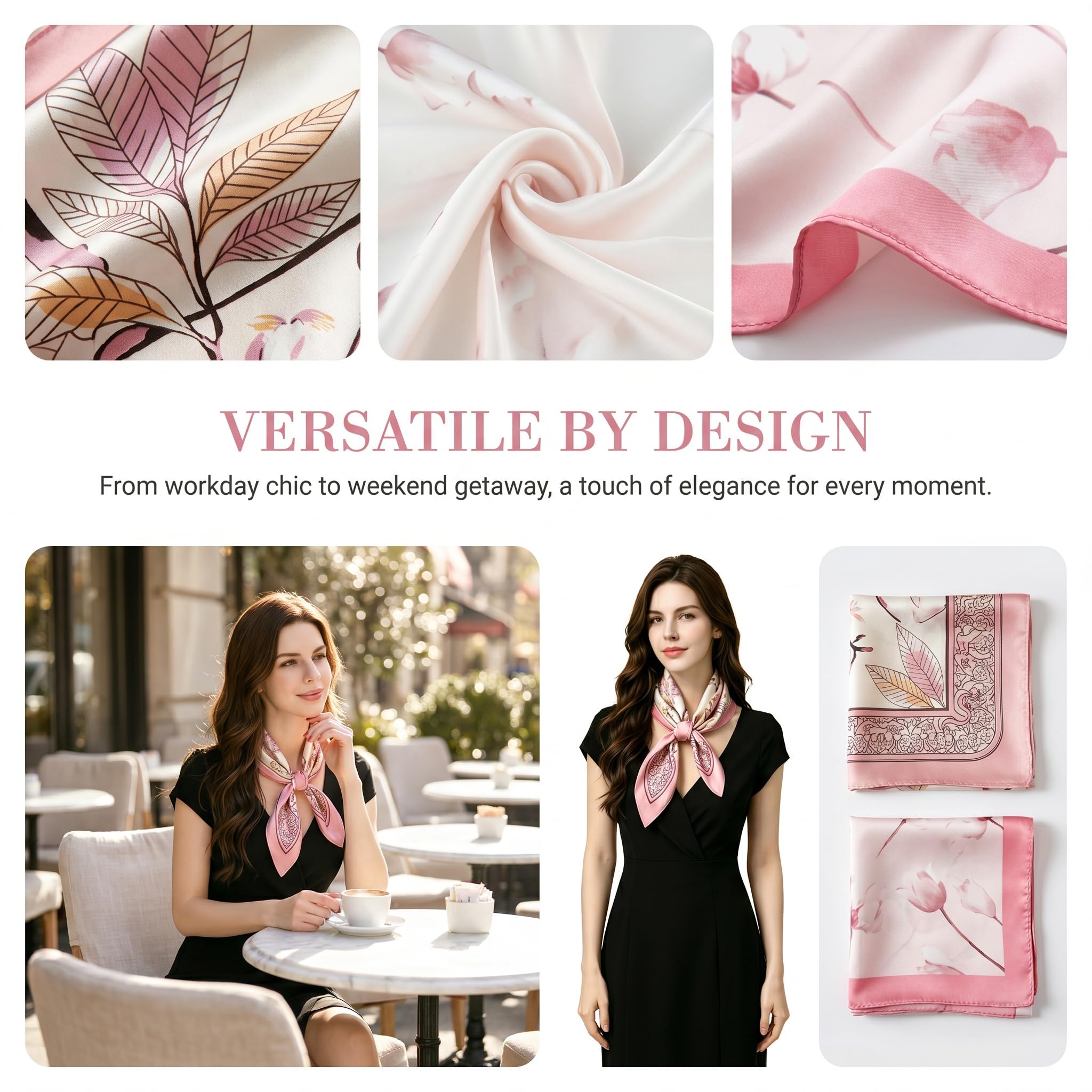 FVALIRD 2-Pack Pink Square Scarves for Women, 70x70cm Stylish Bandana and Head Scarf for Neck Decoration and Outfit Accessories
